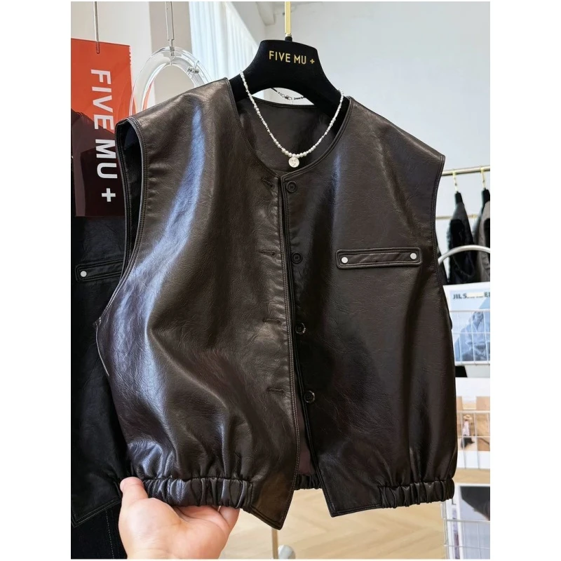 特大码300斤复古休闲坎肩皮马甲早秋男女叠穿无袖潮牌松紧背心服