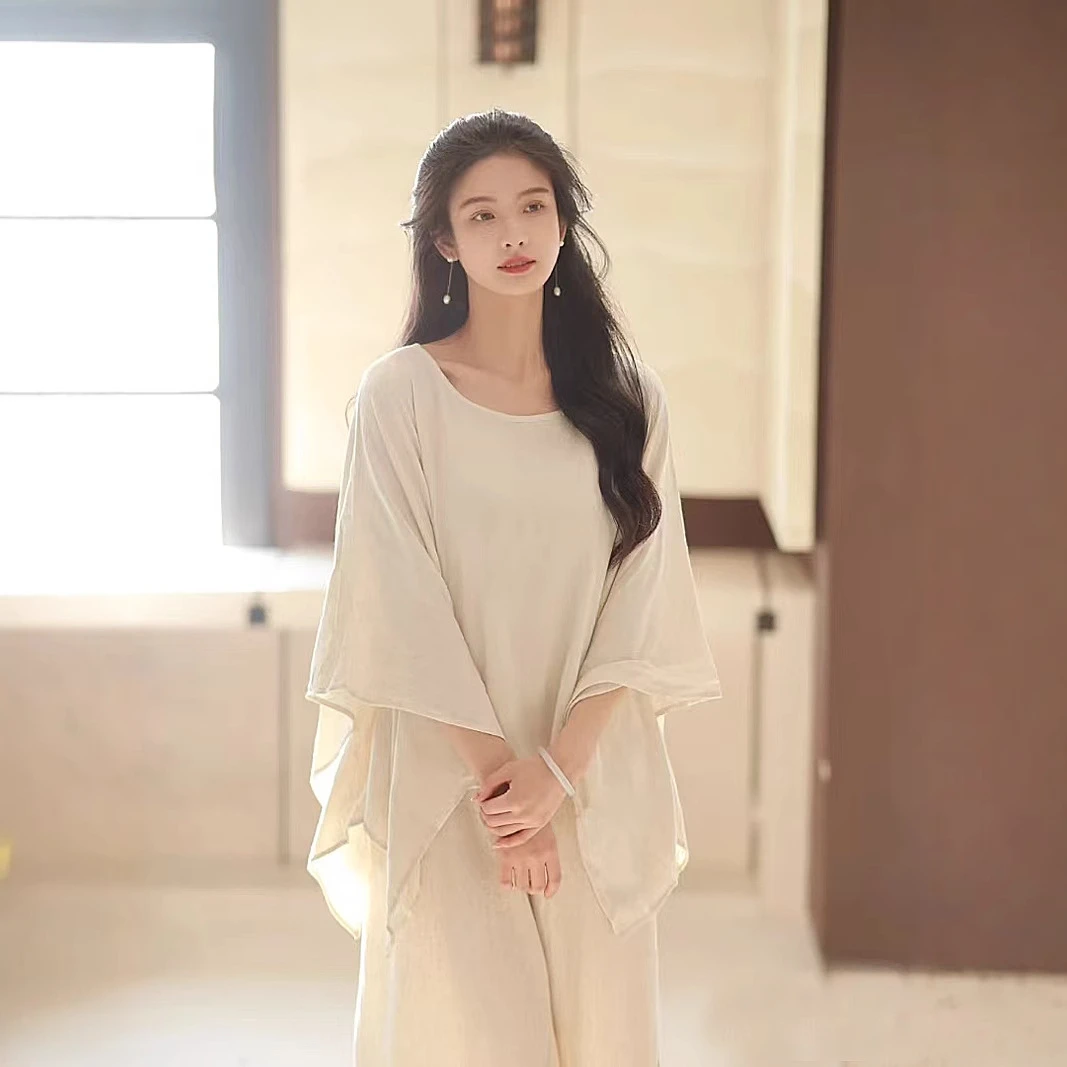 氛围新中式感上衣衬衫禅意风上衣亚麻棉麻温柔系国风清冷飘逸