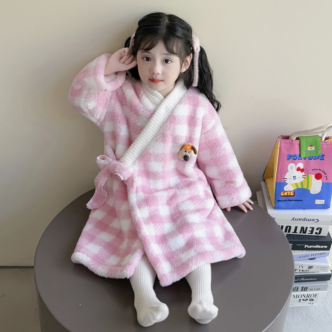 女童睡袍秋冬款珊瑚绒女孩宝宝睡衣家居服法兰绒冬季洗澡儿童浴袍