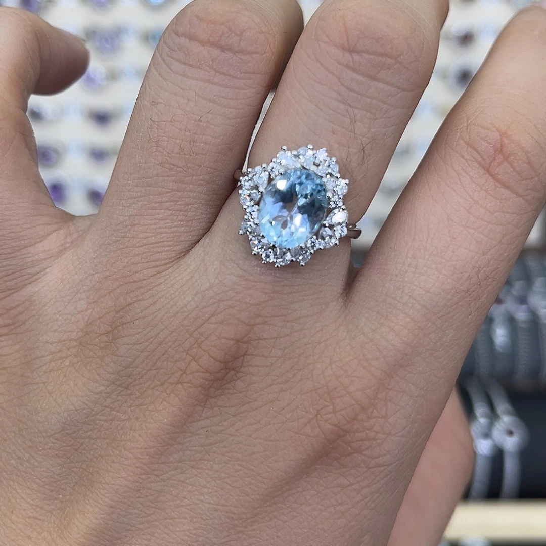 戒指托帕石银S925镶嵌