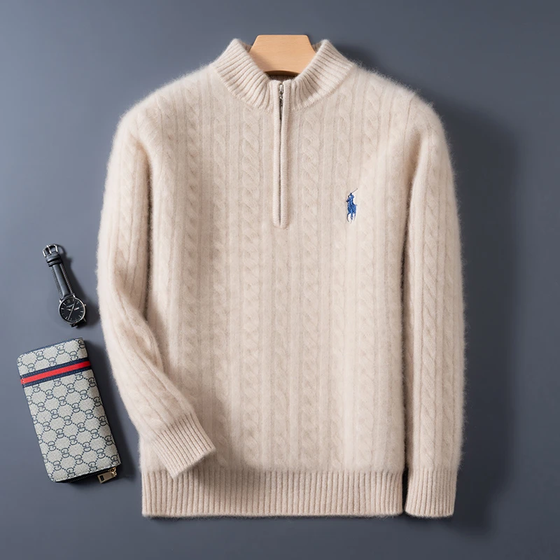 毛衣男装秋冬加厚100%羊毛宽松大码半高领套头针织打底衫百搭时尚