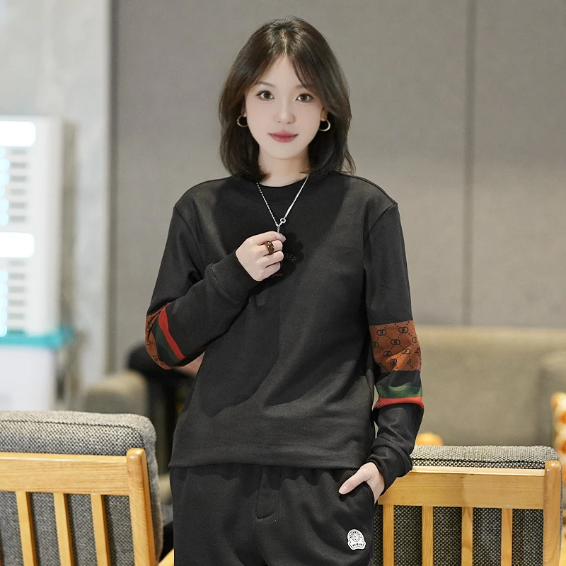 秋冬季潮牌轻奢老花复古卫衣男士时尚休闲修身长袖印花圆领打底衫