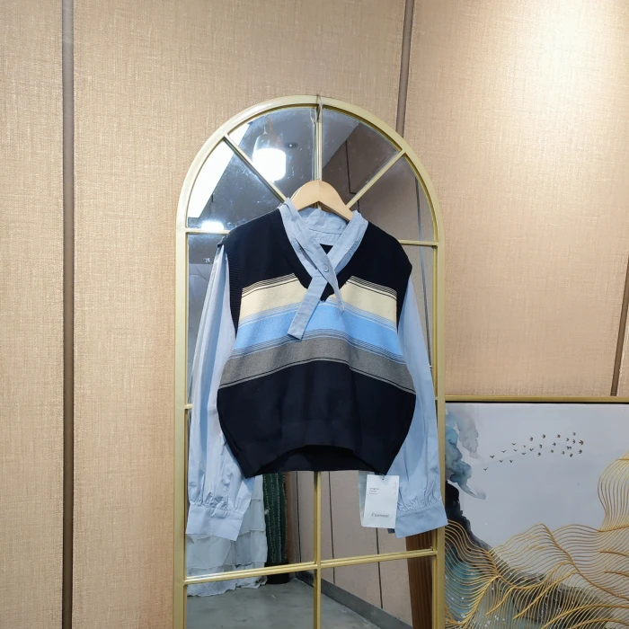 CJ21孕妇蓝色条纹拼接上衣产后 90-115