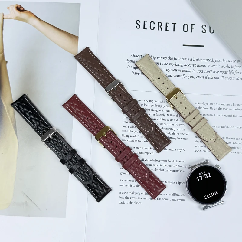 欣成适用华为GT6表带GT5pro/GT4女时尚菱形格真皮表带GT3/GT5腕带