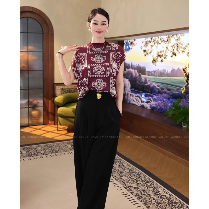 2025夏新款【LT-1131】红色莱赛尔针织上衣女冰感透气显瘦百搭爆款