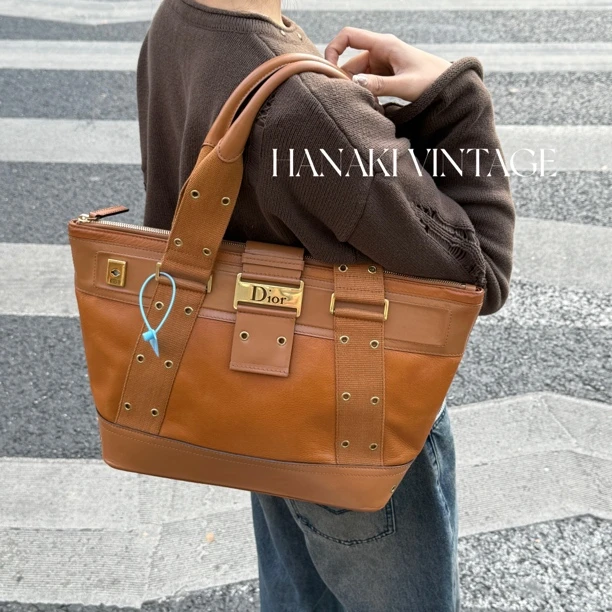 95新 DIOR/迪奥 花绮中古/Dior焦糖色punk托特单肩包/95新