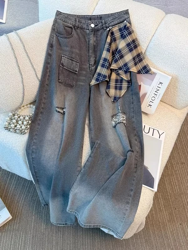 阔腿裤薄款休闲高腰直筒裤牛仔裤复古秋季新款韩版夏季宽松百搭女