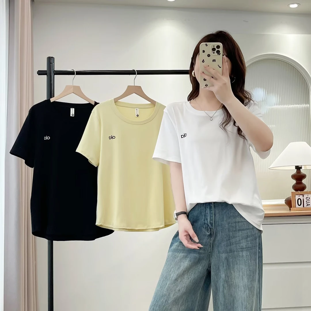 HUIZHIMEI/绘智美大码简约百搭圆领正肩宽松显瘦刺绣字母短袖t恤