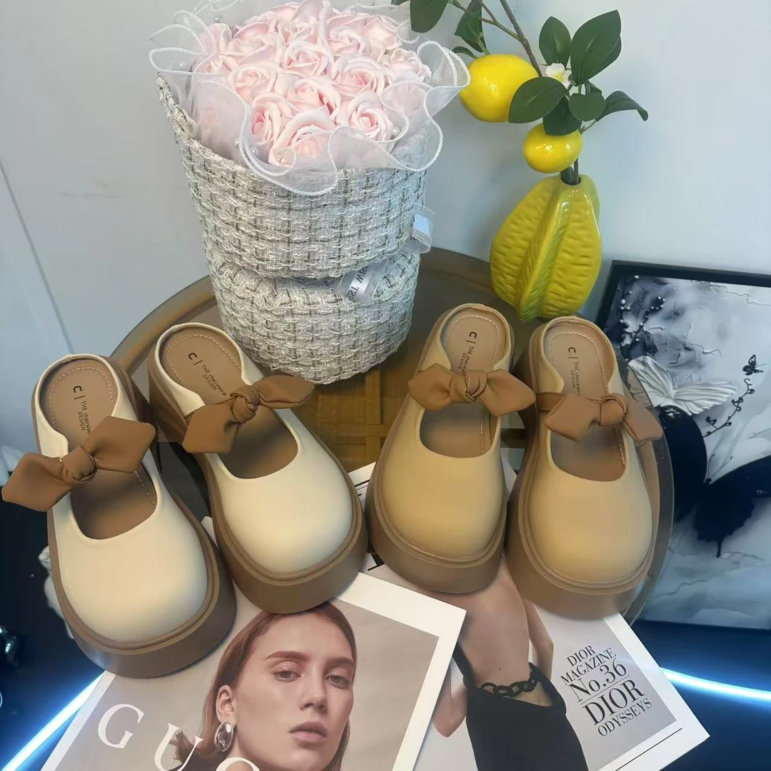 【樱桔甄选HT】法式蝴蝶结外穿2025新款时尚百搭厚底包头拖鞋