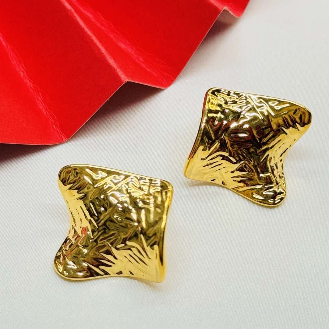 黄金足金999不规则纹理5D硬金耳钉耳环