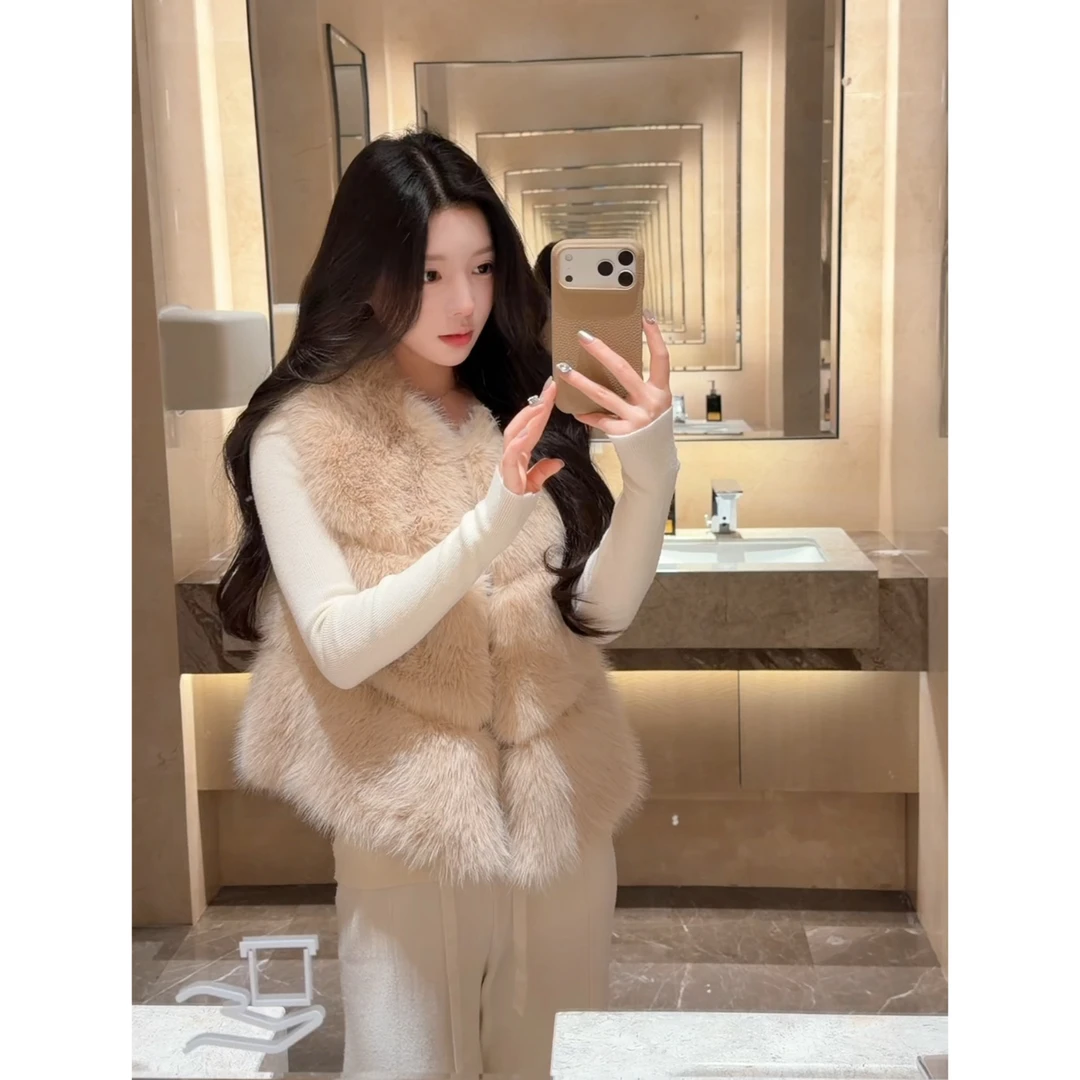xinuu专属  毫不费力穿搭/松弛感 秋冬环保狐狸毛毛拼接马甲上衣