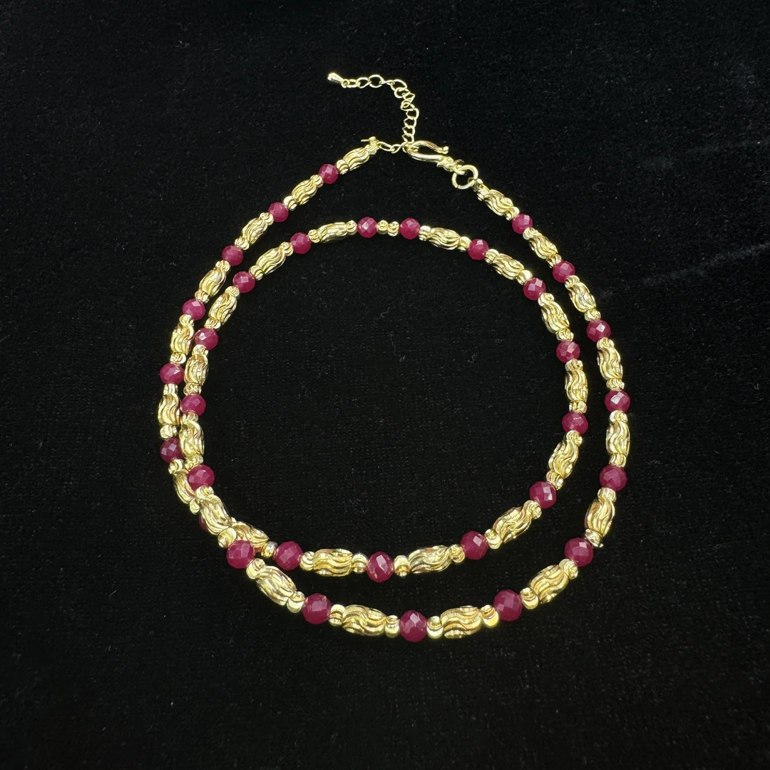 【大杨姐】【证书+礼盒】DX12986精美时尚合金镶嵌人工培育红宝石项链