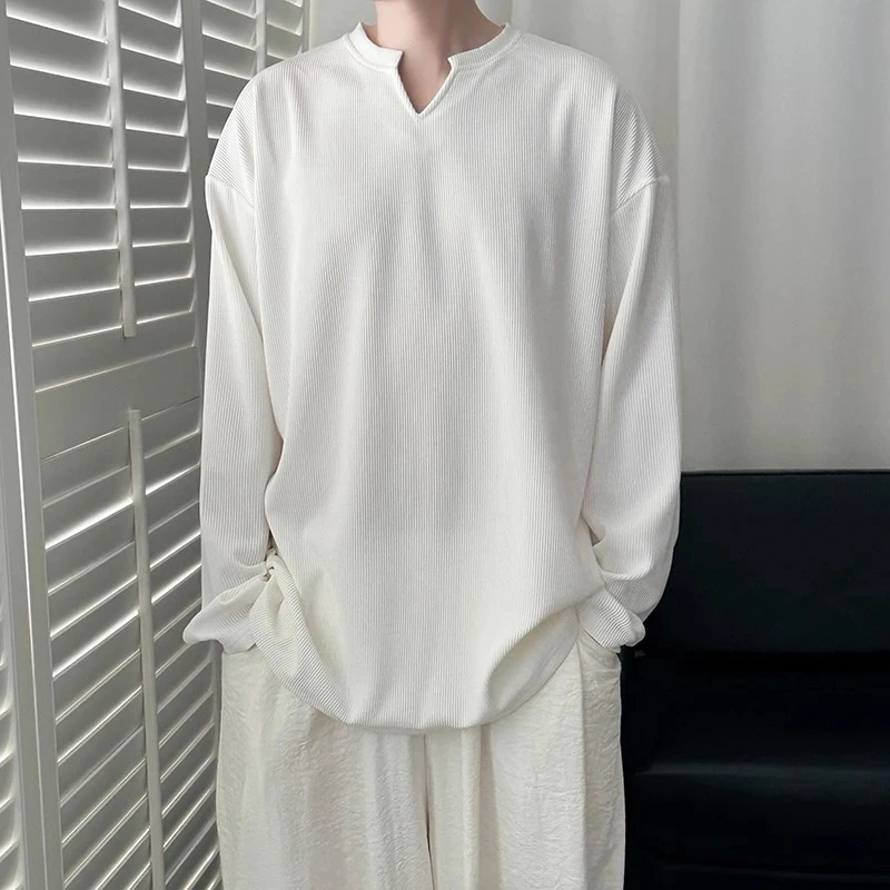 仓石一树早秋潮牌长袖T恤男士V领痞帅高级感重磅韩版轻奢痞帅男装