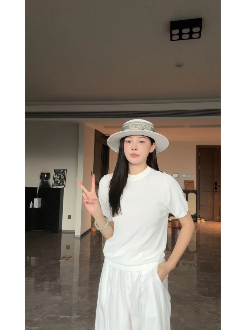 清仓_冰丝夏季女套头款短袖常规百搭风毛针织衫通勤风简约风薄款