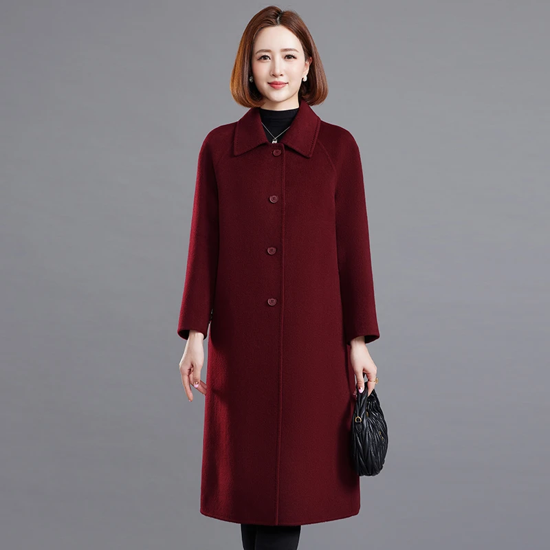 双面羊毛大衣女中长款2025新款中老年妈妈高档气质牦牛绒呢子外套