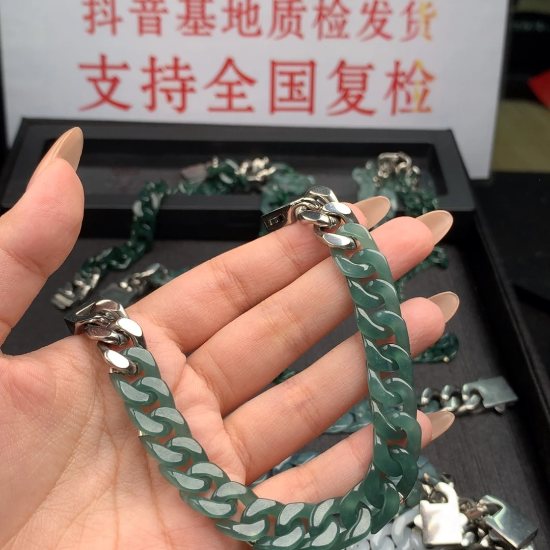 ༺***生翡翠未镶嵌手链007