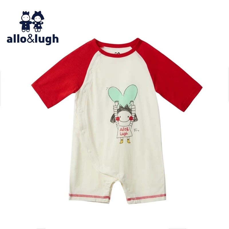 【趣玩俱乐部】阿路和如夏新款男女宝25年插肩袖撞色连体服爬服