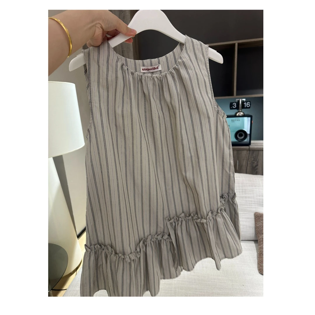 夏季新款不规则条纹外穿上衣法式优雅气质休闲宽松无袖背心女潮