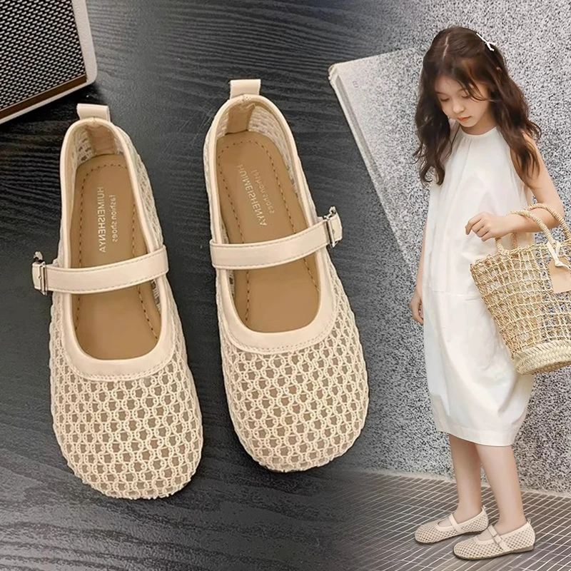 女童凉鞋2025年夏季新款儿童网面镂空单鞋中大童女孩渔网玛丽珍鞋