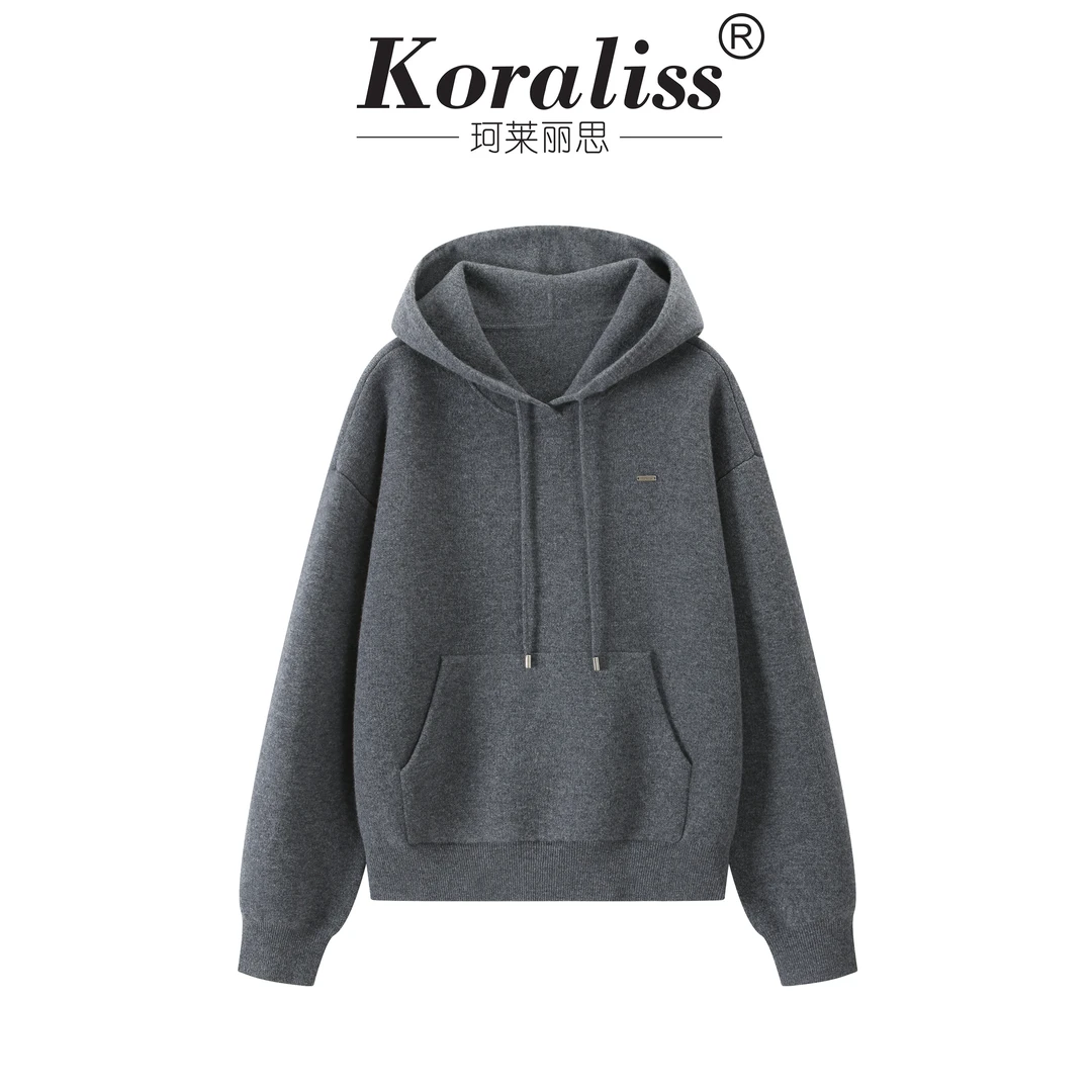 珂莱丽思100绵羊毛新款时尚针织连帽毛衣5692