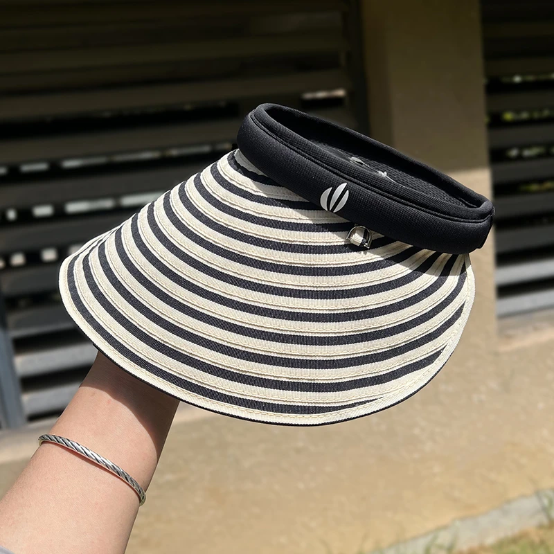 Miss Silas条纹空顶帽女发箍式防晒帽可折叠大帽檐防紫外线遮阳帽