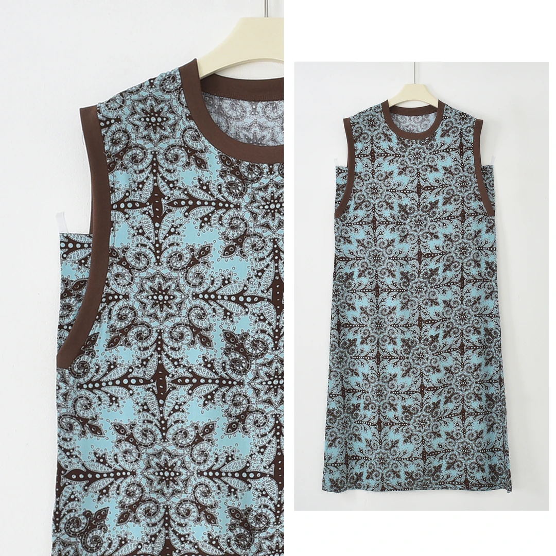 【绵绸连衣裙】法式夏季人造棉绵绸薄款女士圆领无袖休闲时尚连衣裙