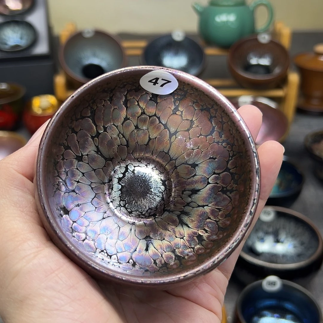 茶盏彩金釉滴波体手工