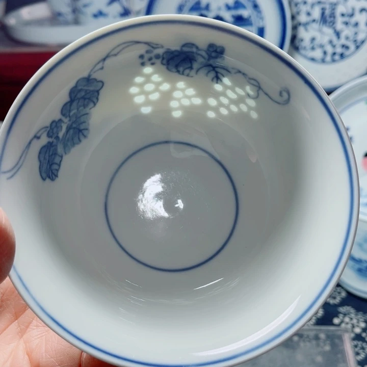 青花玲珑5寸饭碗葡萄