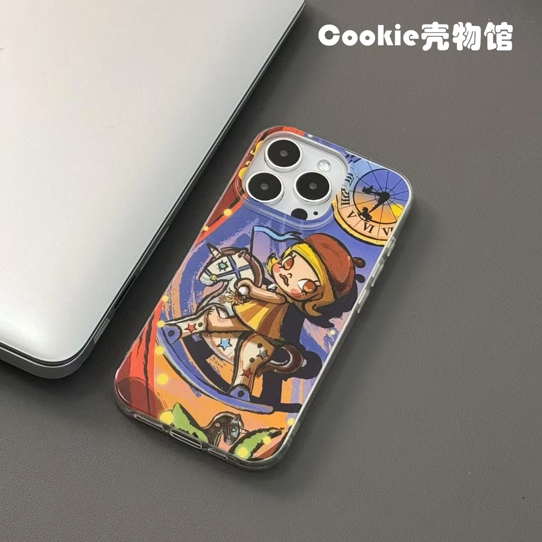 手机壳适用苹果16pro/15p时钟木马Molly高级感简约小众防摔银褶皱