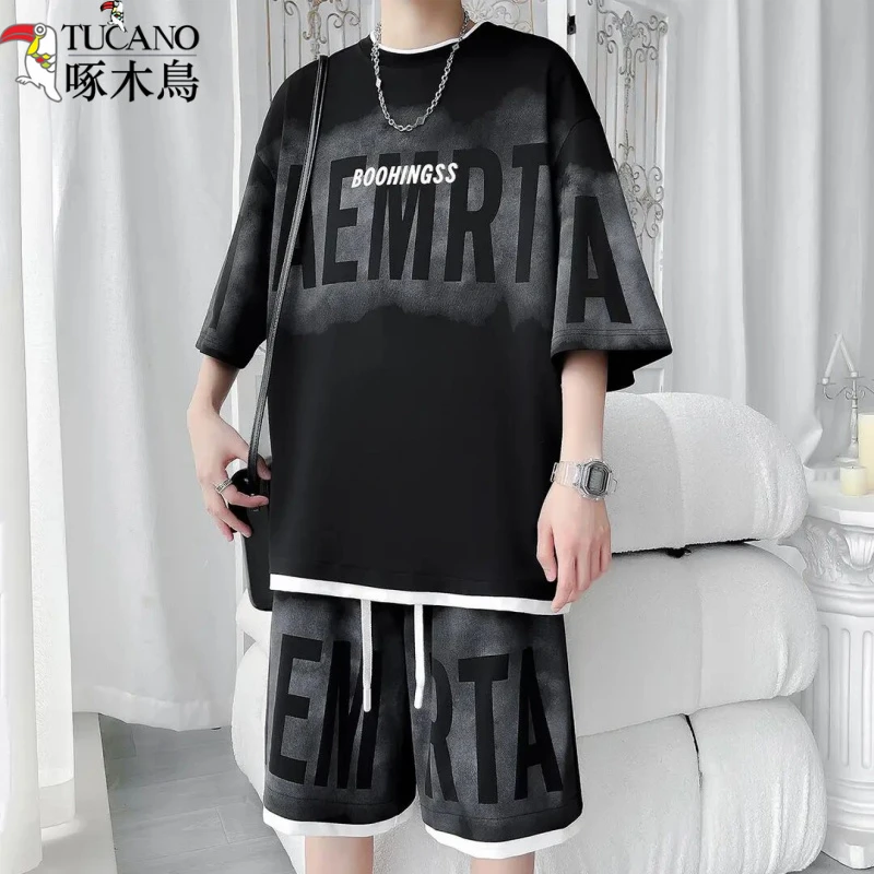 TUCANO/啄木鳥新款夏季透气冰丝男装休闲短袖T恤酷帅运动套装