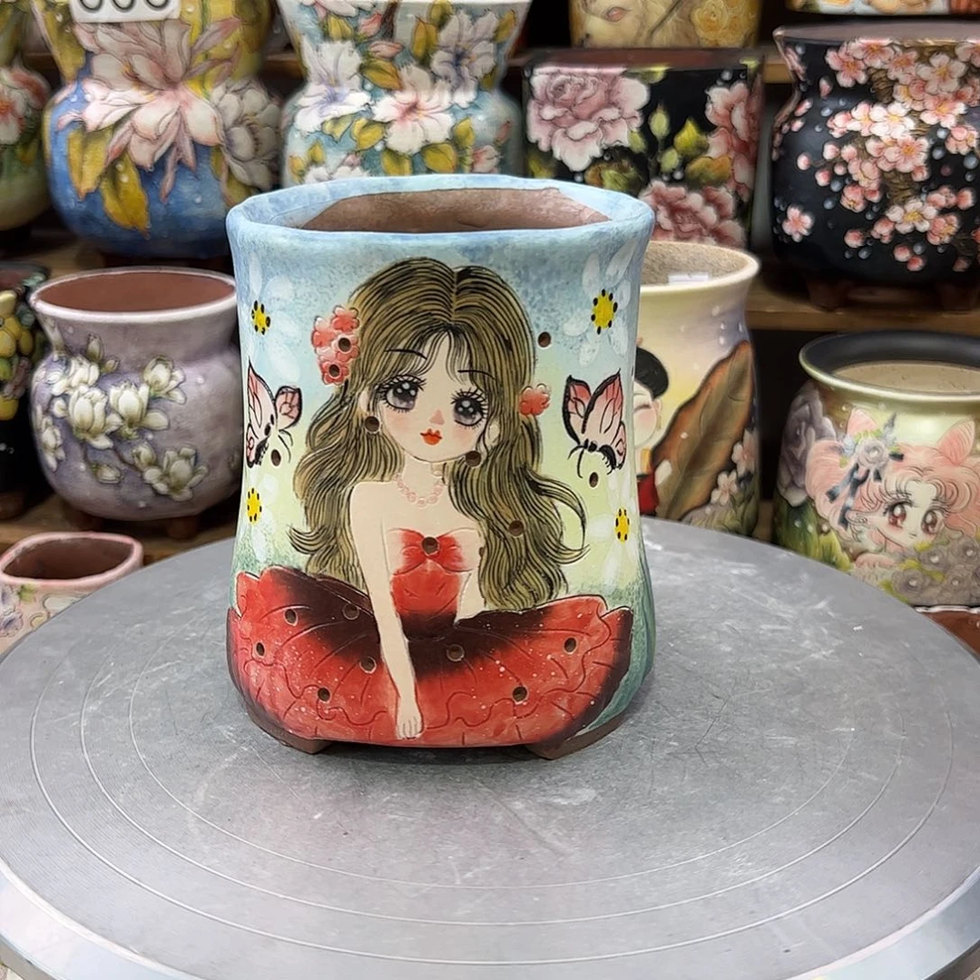 蓝***云景德镇炫彩手绘口10高14