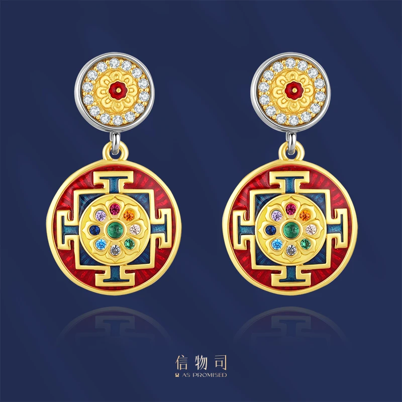 925银合成锆石耳饰 莲花坛城耳饰 东方梵华系列国潮风古法中秋