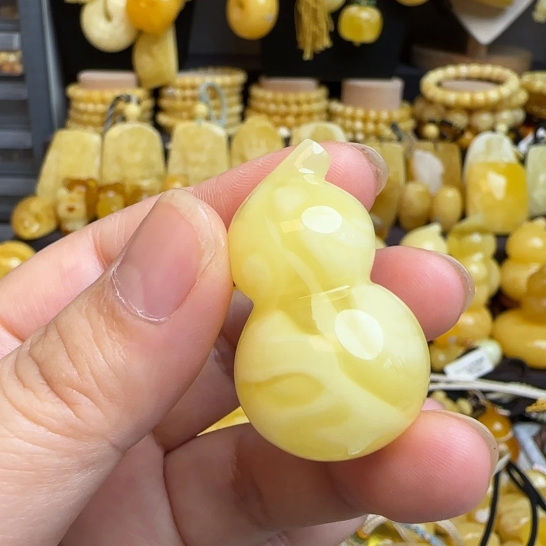 琥珀吊坠(不含链)未镶嵌天然溶洞妖花蜜蜡葫芦吊坠