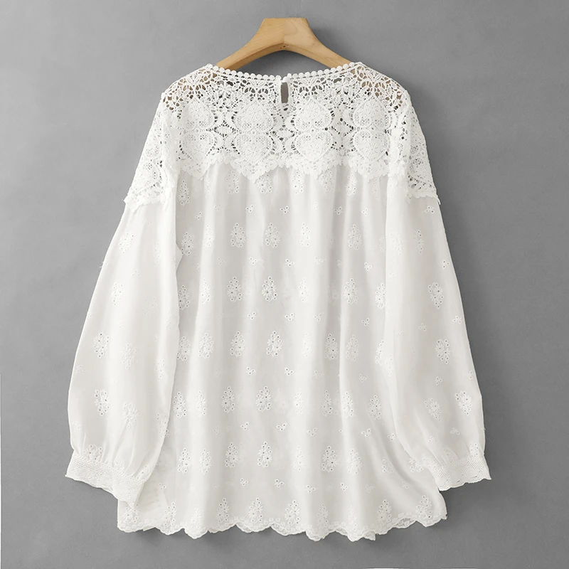 白色蕾丝镂空衬衫女式2025春秋季设计感小众上衣别致长袖棉麻衬衣