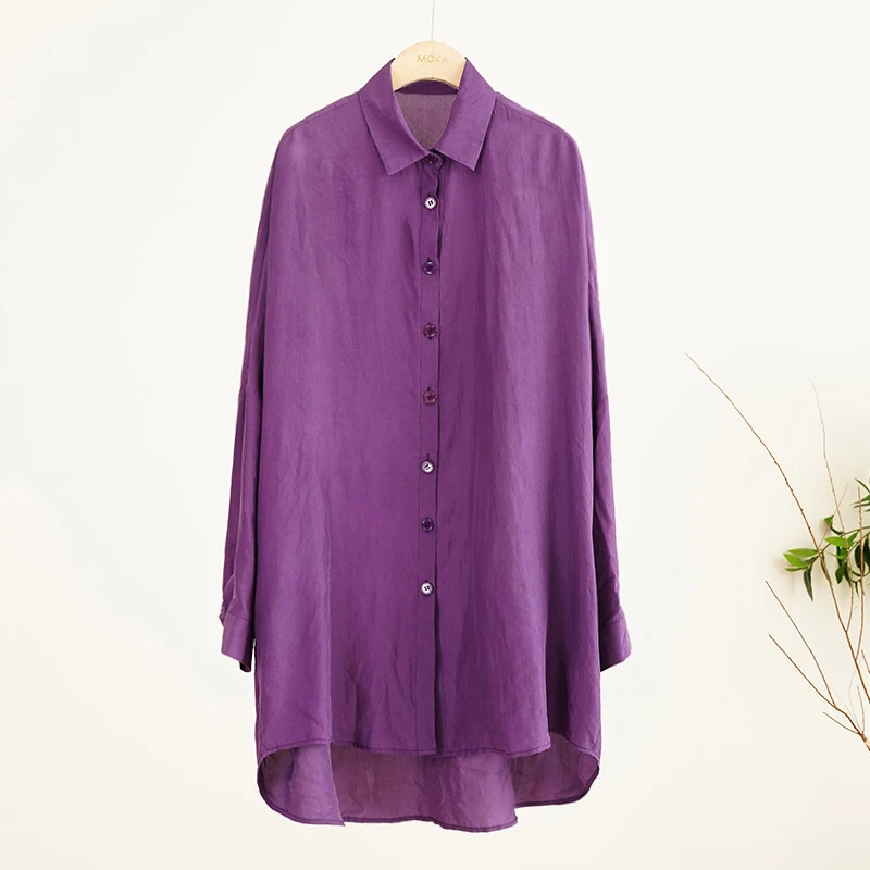 【紫霞仙子】100%桑蚕丝砂洗高定衬衣两穿衬衫裙（220706）