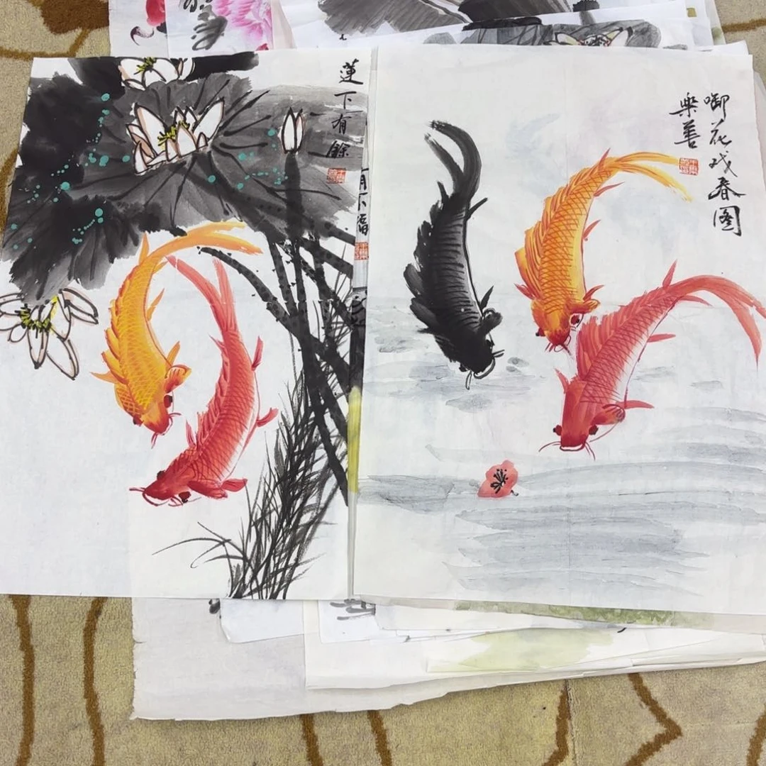 国画两张四尺三开童