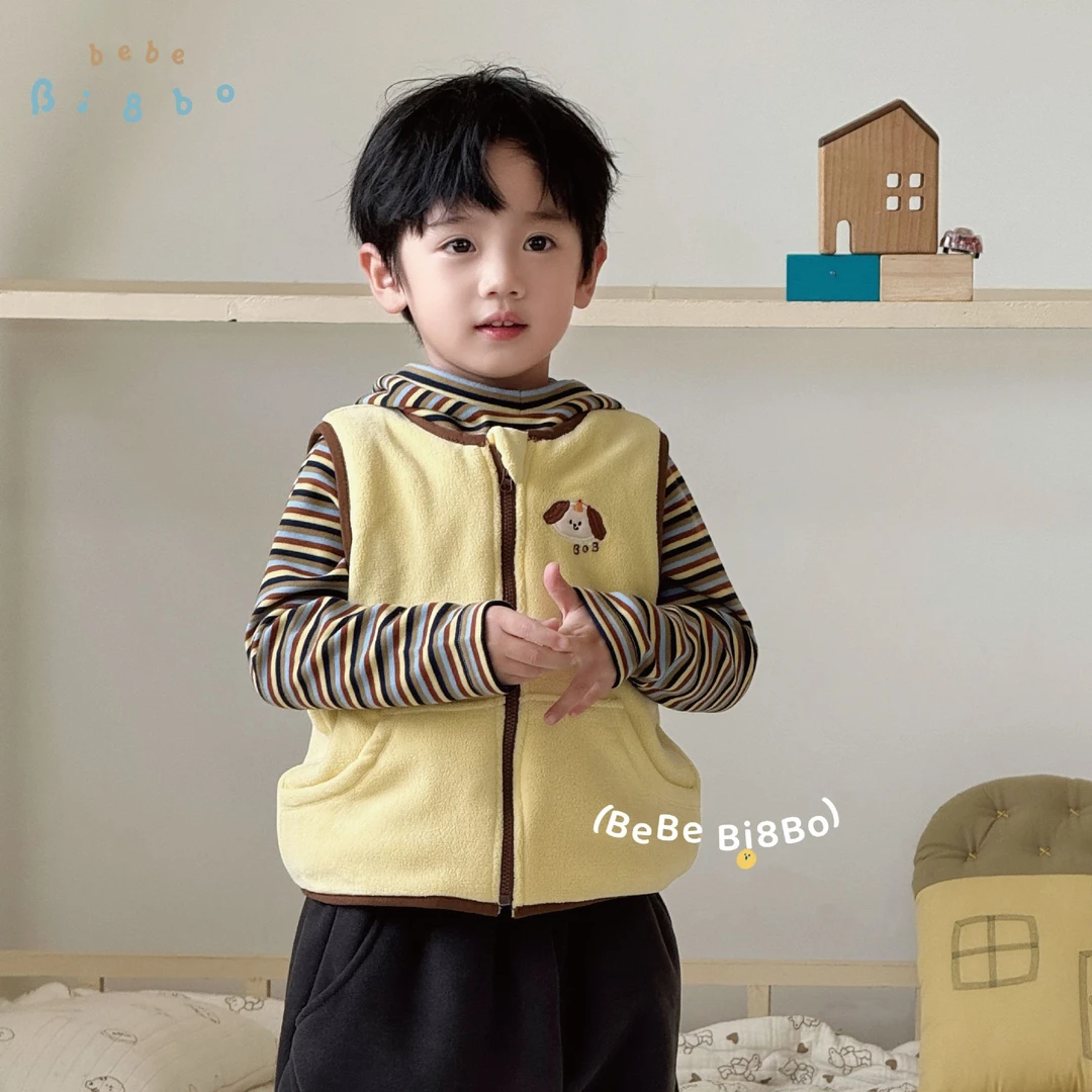 bi8bo2025冬季新款儿童马甲舒适保暖奥利毛巾绣百搭宝宝马甲31510