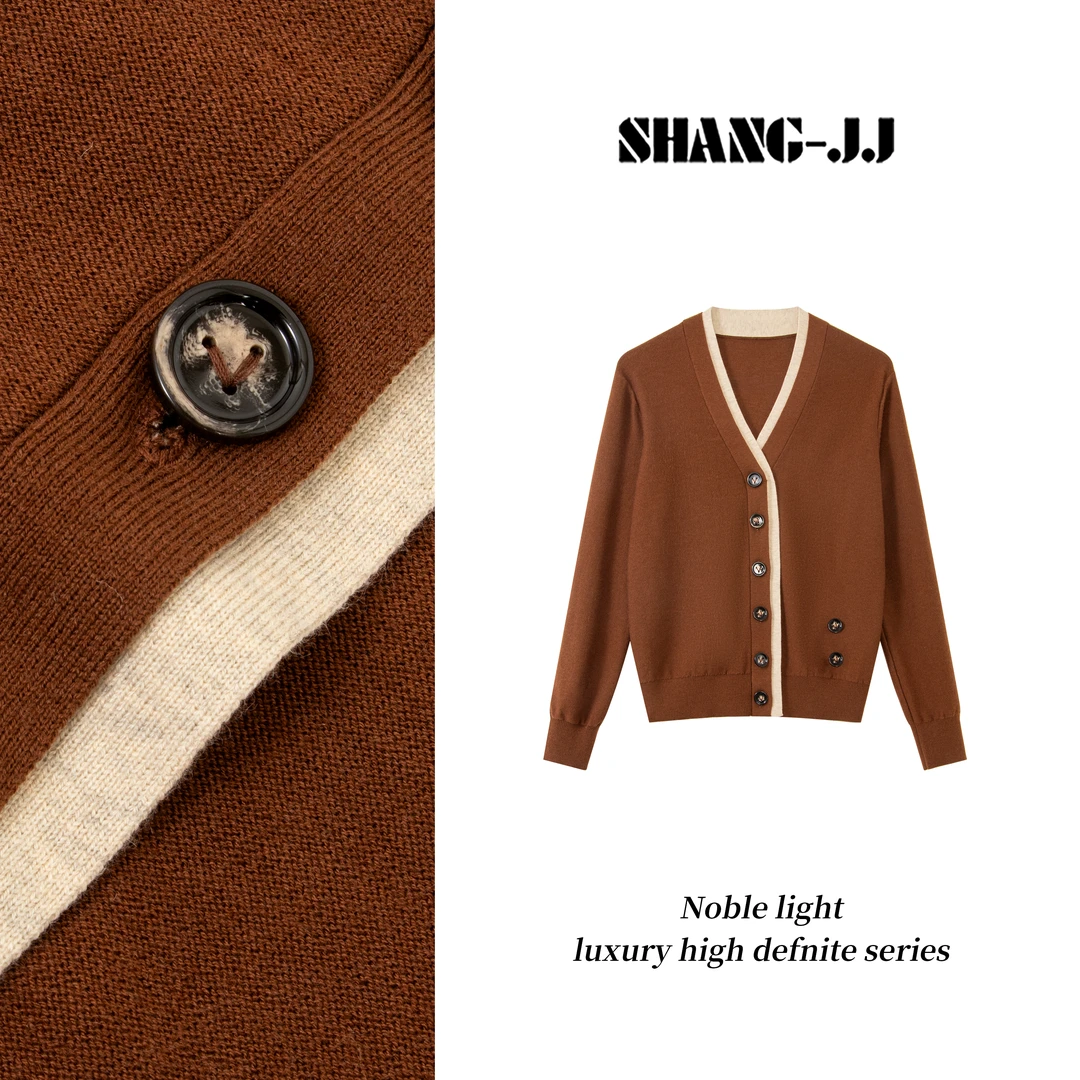 SHANG-JJ【暖秋撞色】24新款洋毛气质设计师时髦感开衫q133091p