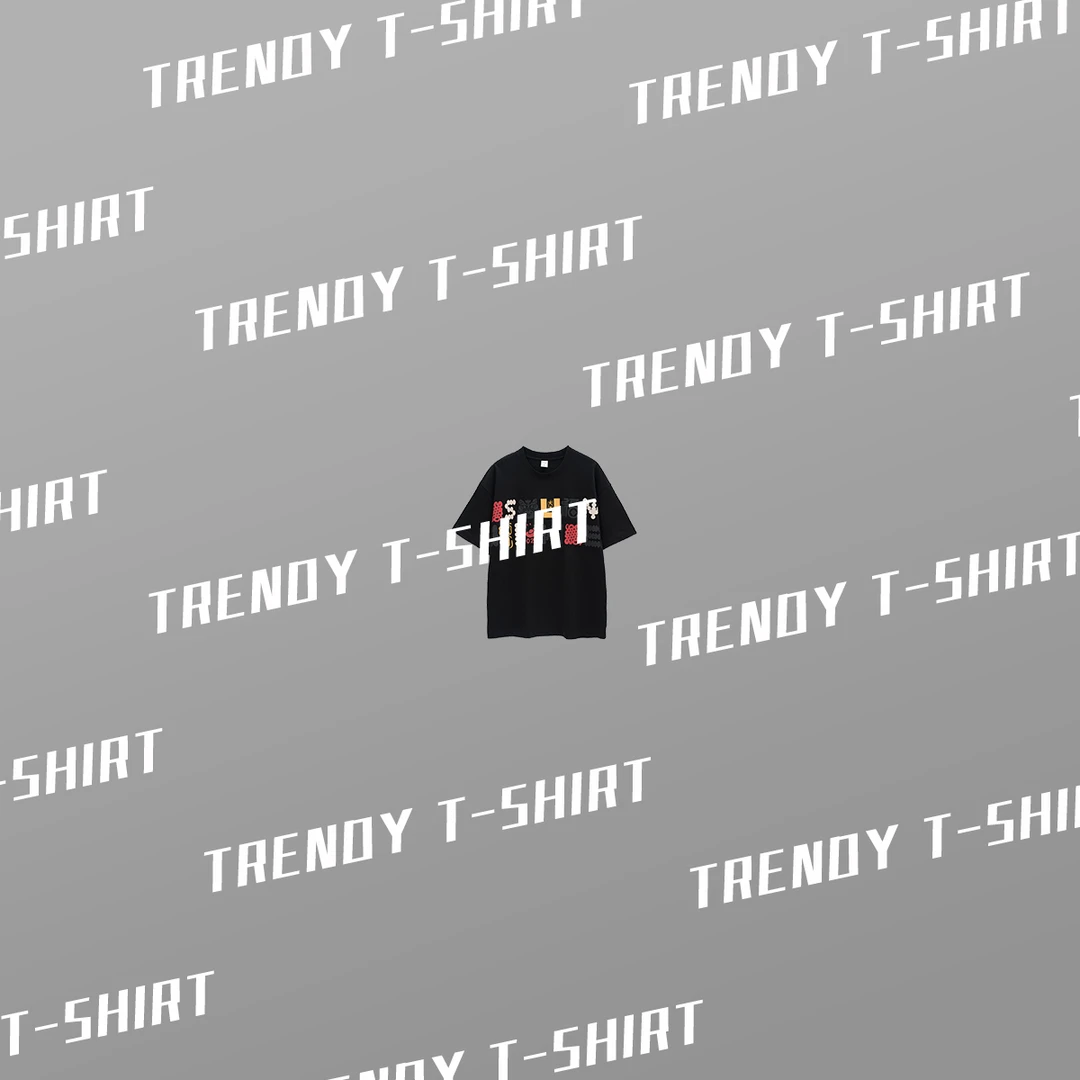 【七彩字母】美式潮牌25重磅100棉简约百搭圆领短袖T恤111