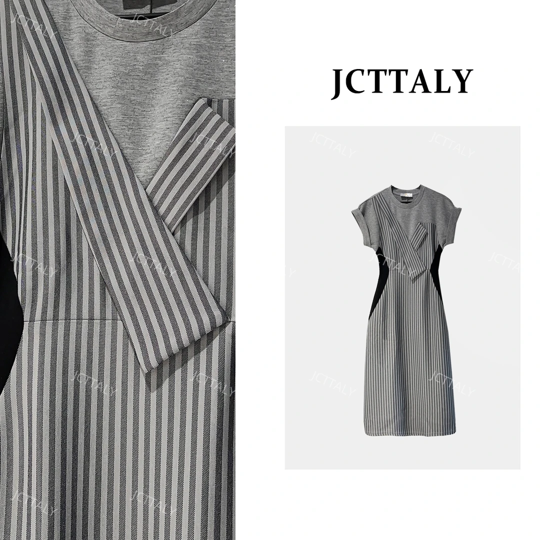 【昕昕I】夏季圆领时尚休闲拼接微胖显瘦大码连衣裙JC-A3257