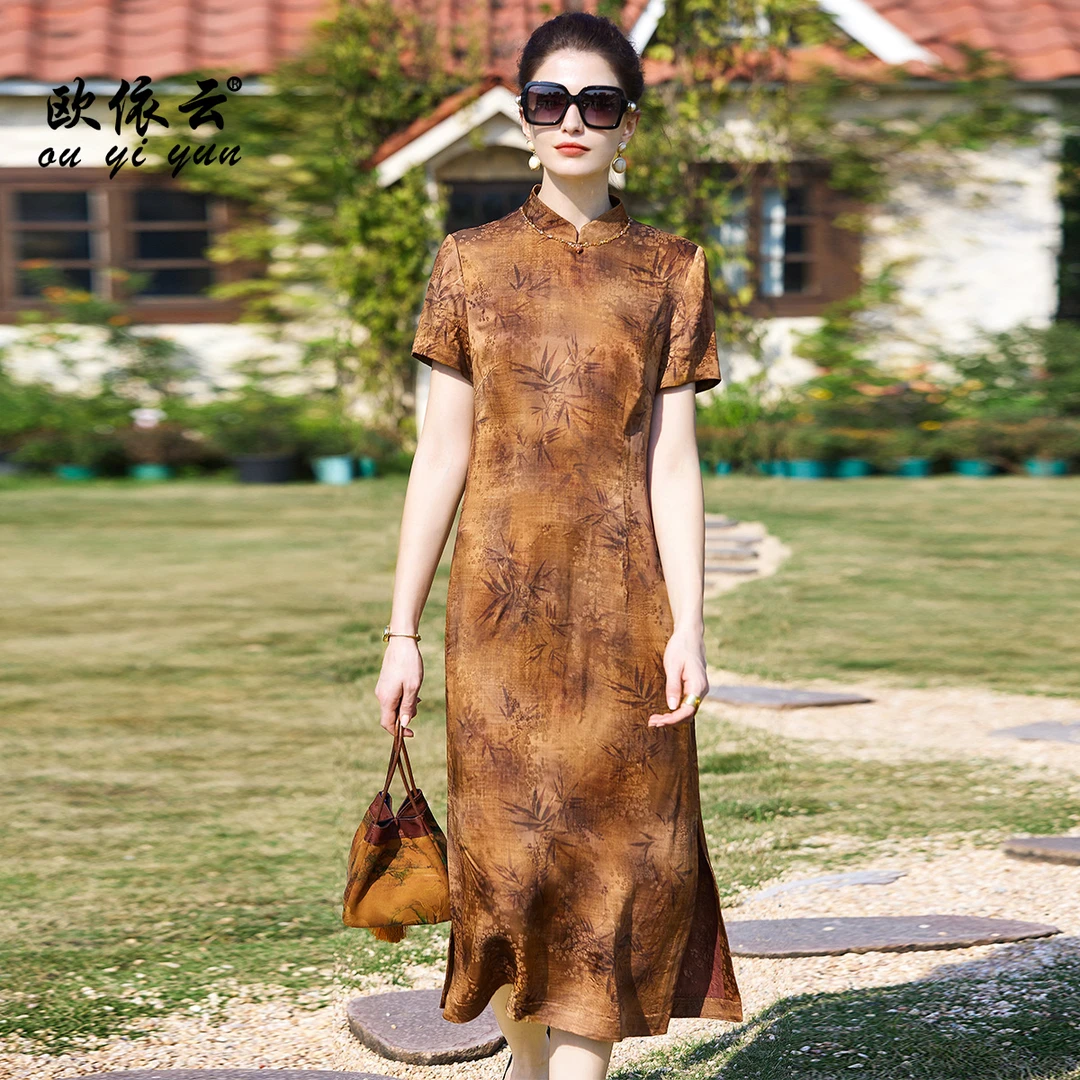 39259欧依云中年气质妈妈夏装旗袍改良裙子2025新款洋气修身显瘦