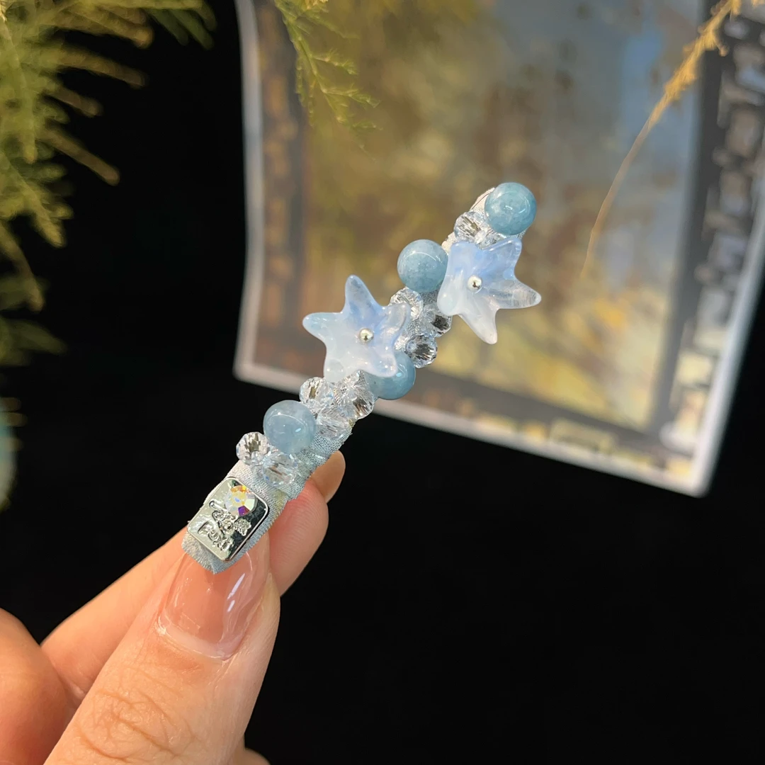 六公分压夹刘海夹中性女可爱顶夹少女风蓝色边夹超仙发夹614