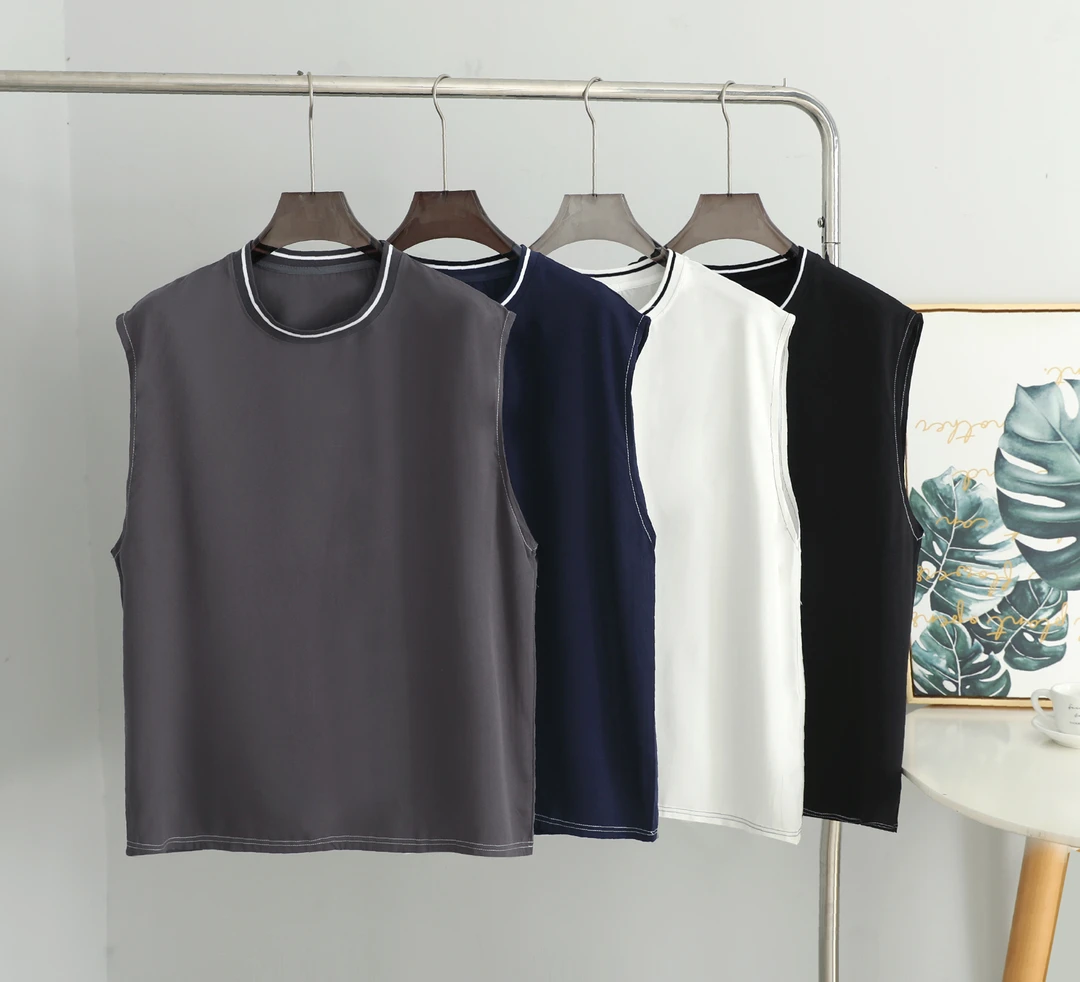 01夏季新款男士高支斜纹棉绸背心加大加肥青岛人造棉618