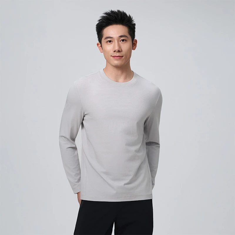 新氧棉 长袖t恤纯棉纯色合体内搭圆领上衣男款秋冬新款简约打底衫