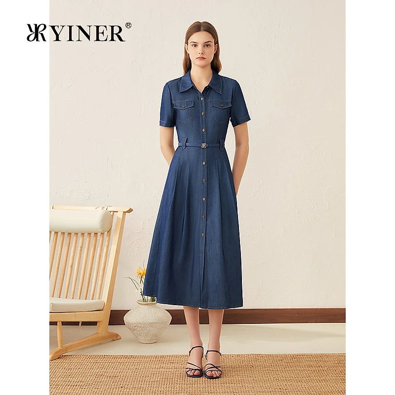 【醋酸+莱赛尔】YINER音儿专选2025夏季新款冰氧衬衫牛仔连衣裙