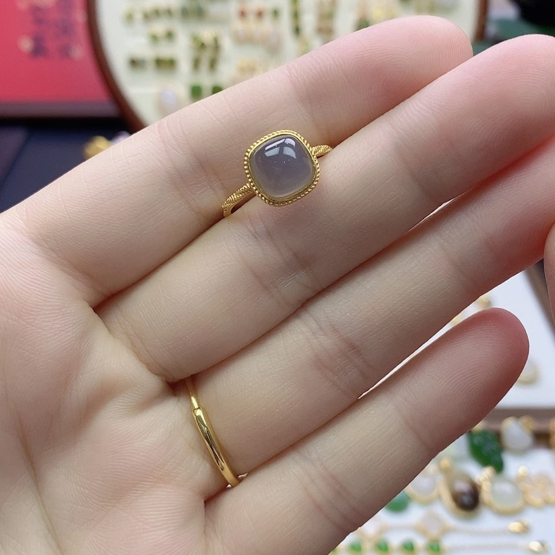 未***来银S925镶嵌戒指和田玉