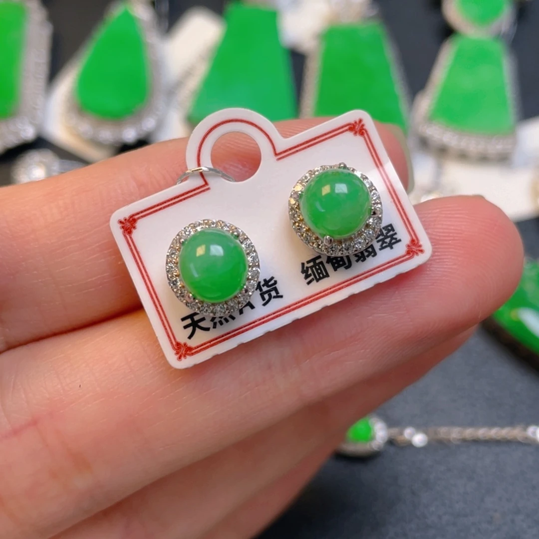 吊坠(不含链)银S925镶嵌翡翠耳钉