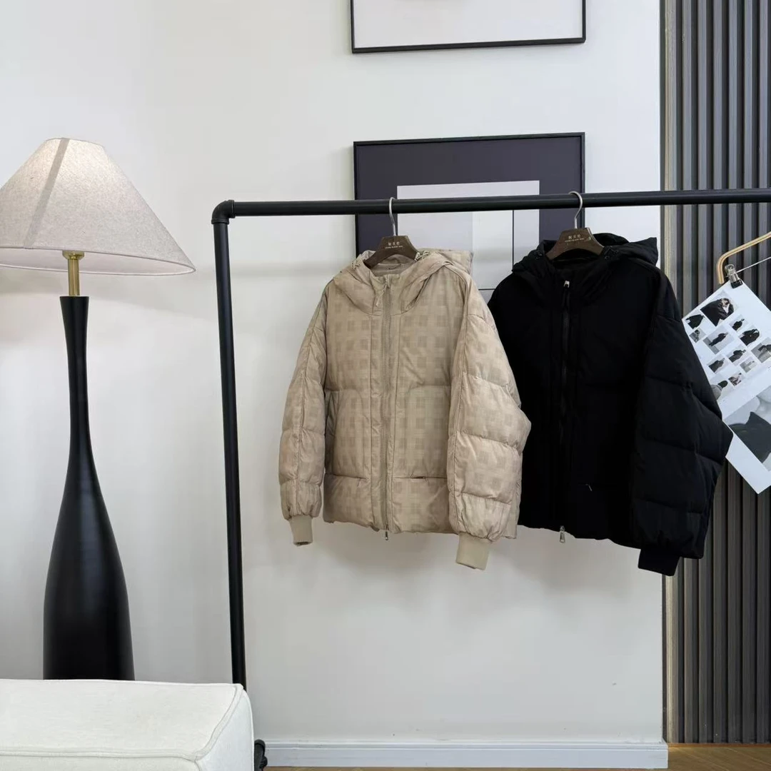 冬季时尚宽松百搭格纹连帽短款羽绒服Y877