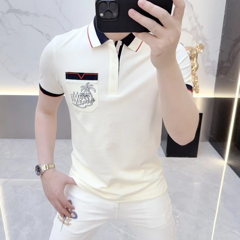 温纽旺男士polo衫夏季新款时尚重工刺绣百搭休闲纯棉翻领短袖T恤