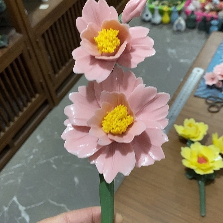 瓷片纯手工陶瓷花摆件瑕